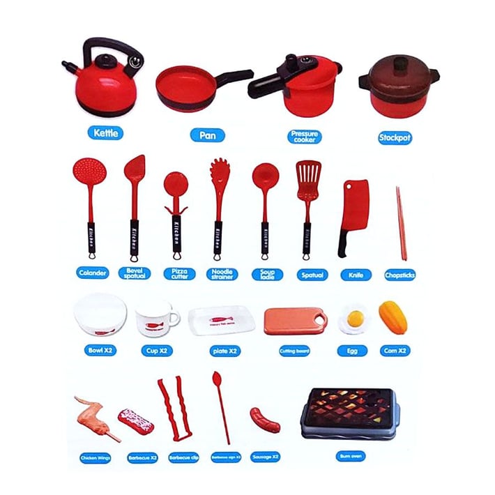 Комплект за готвене, детски, 31 части, червен