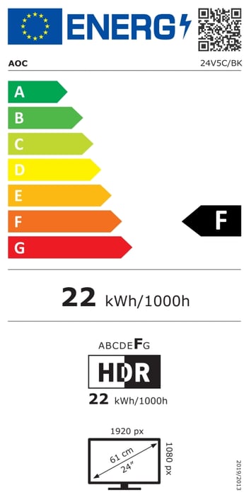 AOC Монитор 24V5C/BK, 23.8'', LED, 1920 x 1080, 300 cd/m2, 4 ms, HDMI, USB, черен